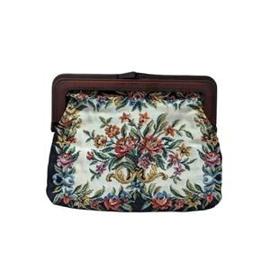 Vintage Tapestry Purse Clutch with Lucite Tortoiseshell Frame